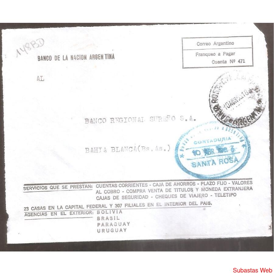ARGENTINA  1963  SOBRE CIRCULADO  NUMERO  148BD