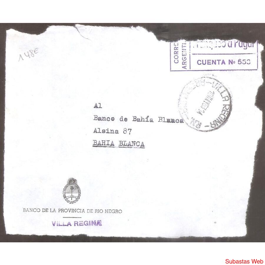 ARGENTINA  1963  SOBRE CIRCULADO  NUMERO  148E