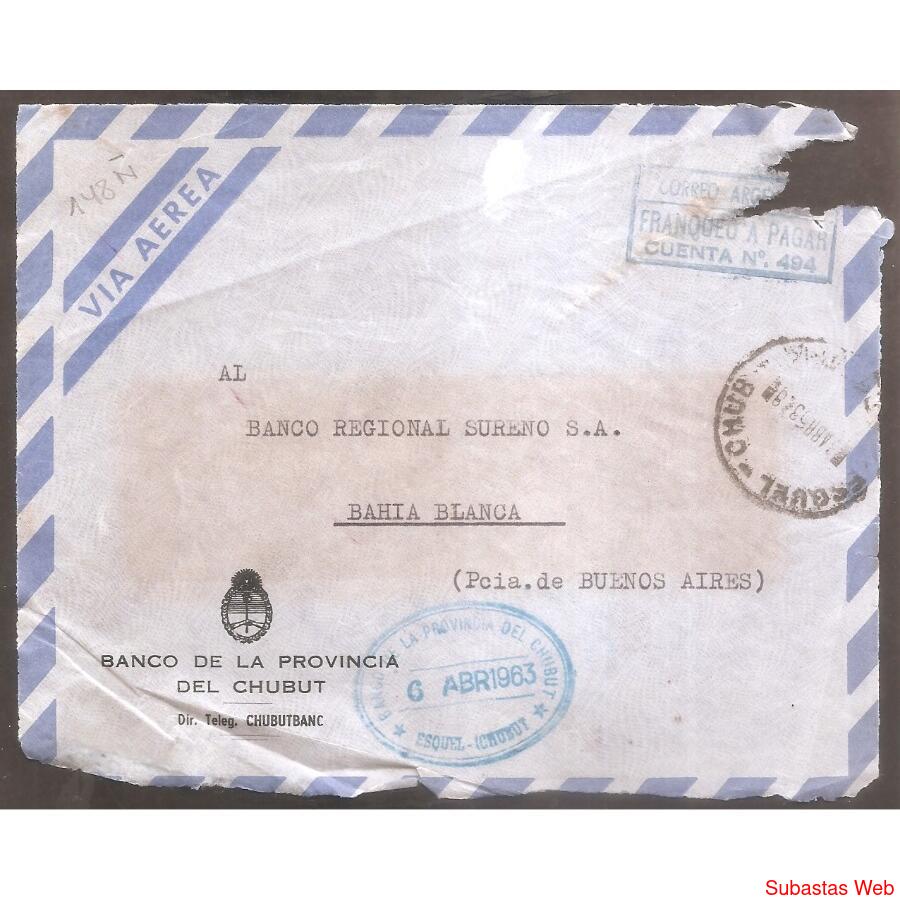 ARGENTINA  1963  SOBRE CIRCULADO  NUMERO  148Ñ