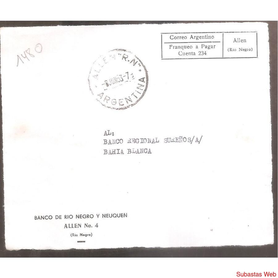 ARGENTINA  1963  SOBRE CIRCULADO  NUMERO  148O