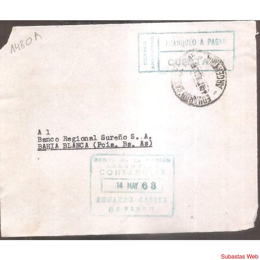 ARGENTINA  1963  SOBRE CIRCULADO  NUMERO  148OA