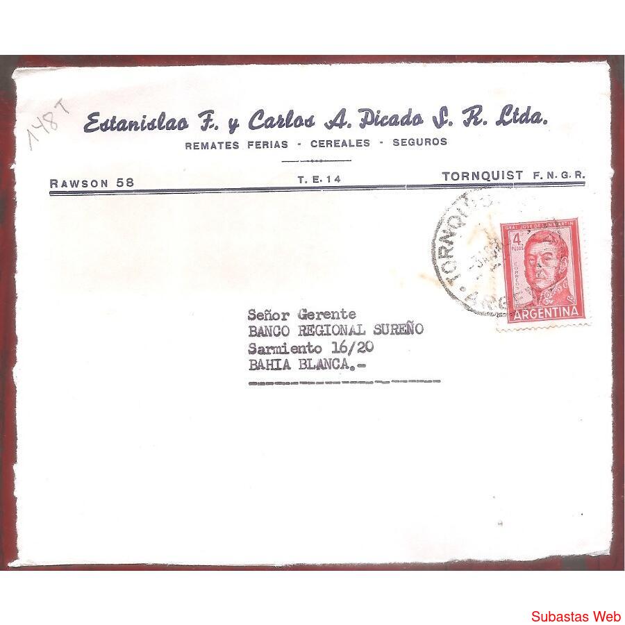 ARGENTINA  1963  SOBRE CIRCULADO  NUMERO 148T