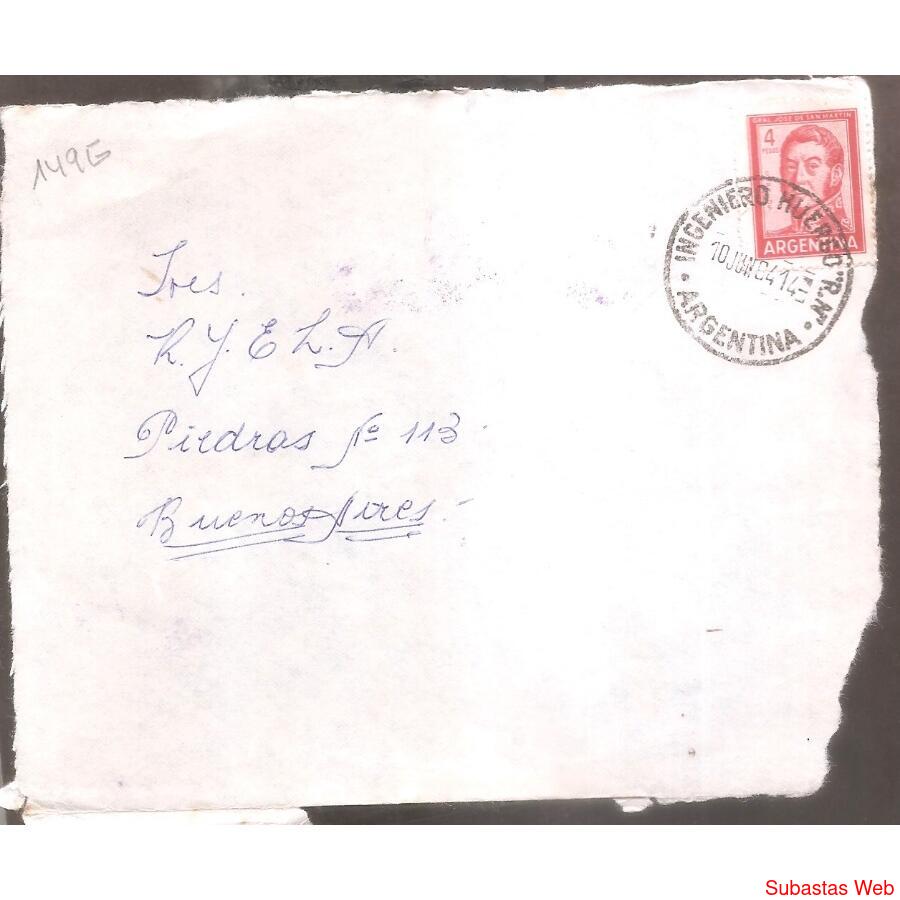 ARGENTINA  1964  SOBRE CIRCULADO  NUMERO  149G