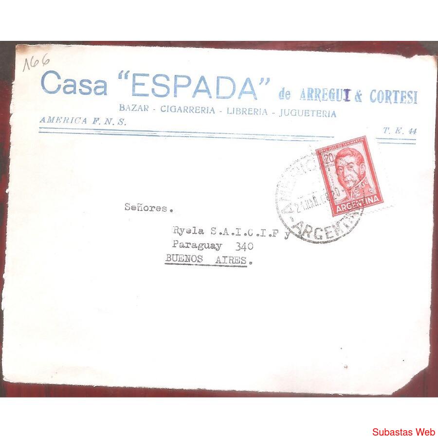 ARGENTINA  1967  SOBRE CIRCULADO  NUMERO  166