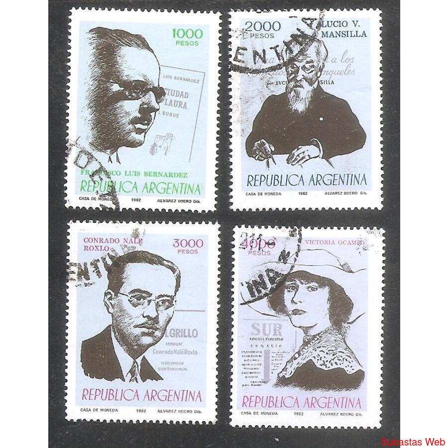 ARGENTINA 1982(1327-30  SERIE AUTORES ARGENTINOS  USADAS