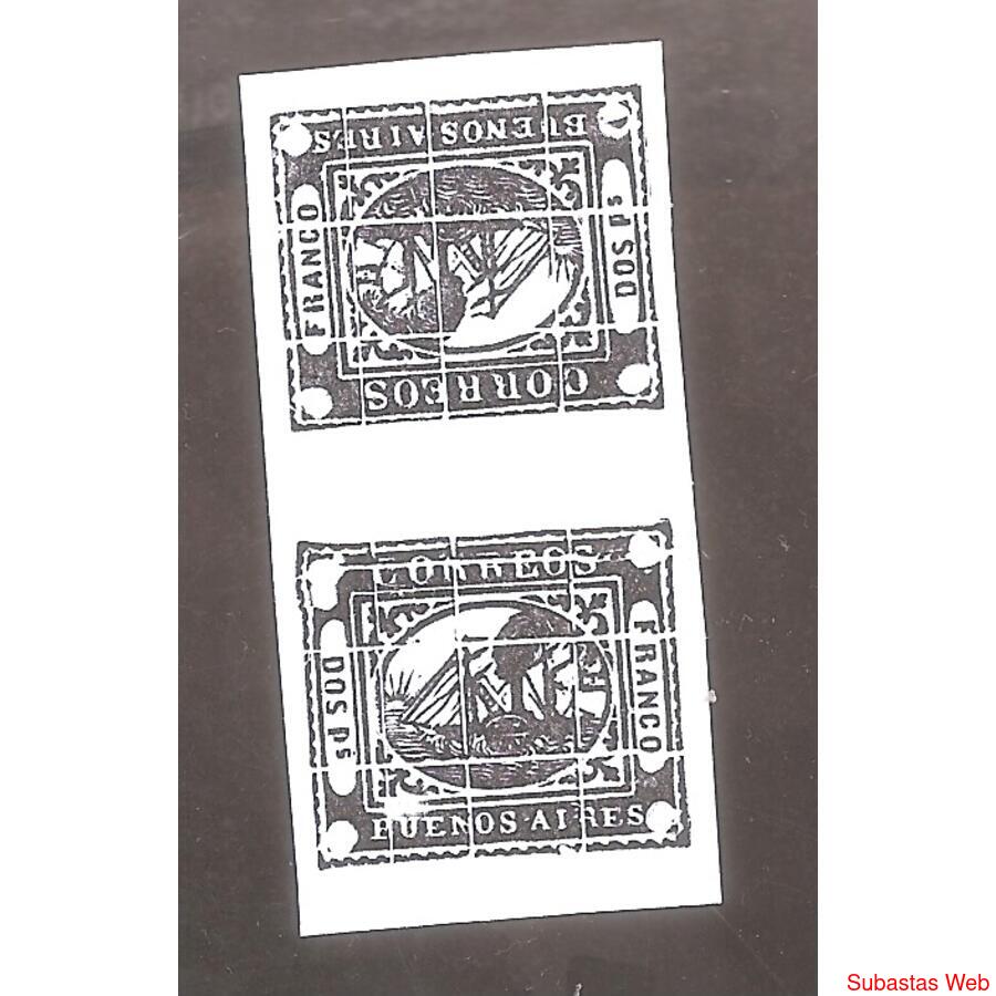 ARGENTINA 1858 BARUITO DOS Ps. EN TETE-BECHE REIMPRESION  NE