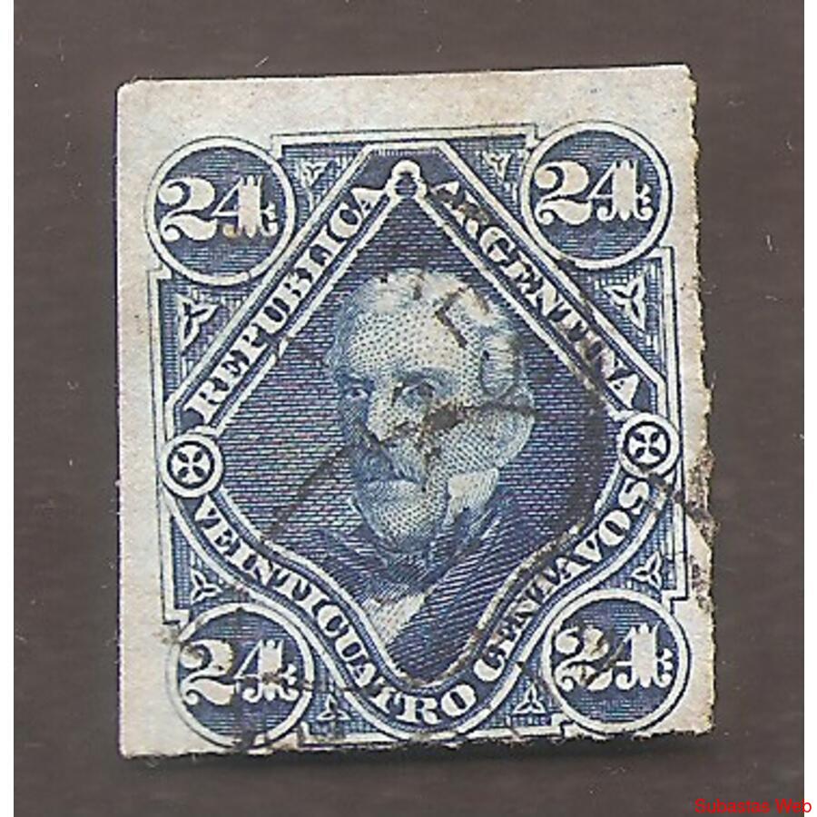ARGENTINA 1876(36) PROCERES: SAN MARTIN, CORTADO EN LINEA  U