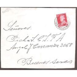 ARGENTINA  1956  SOBRE CIRCULADO  NUMERO  123D