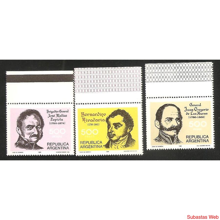 ARGENTINA 1980(1238-40) BICENTENARIO DE PROCERES  C/BORDE MI