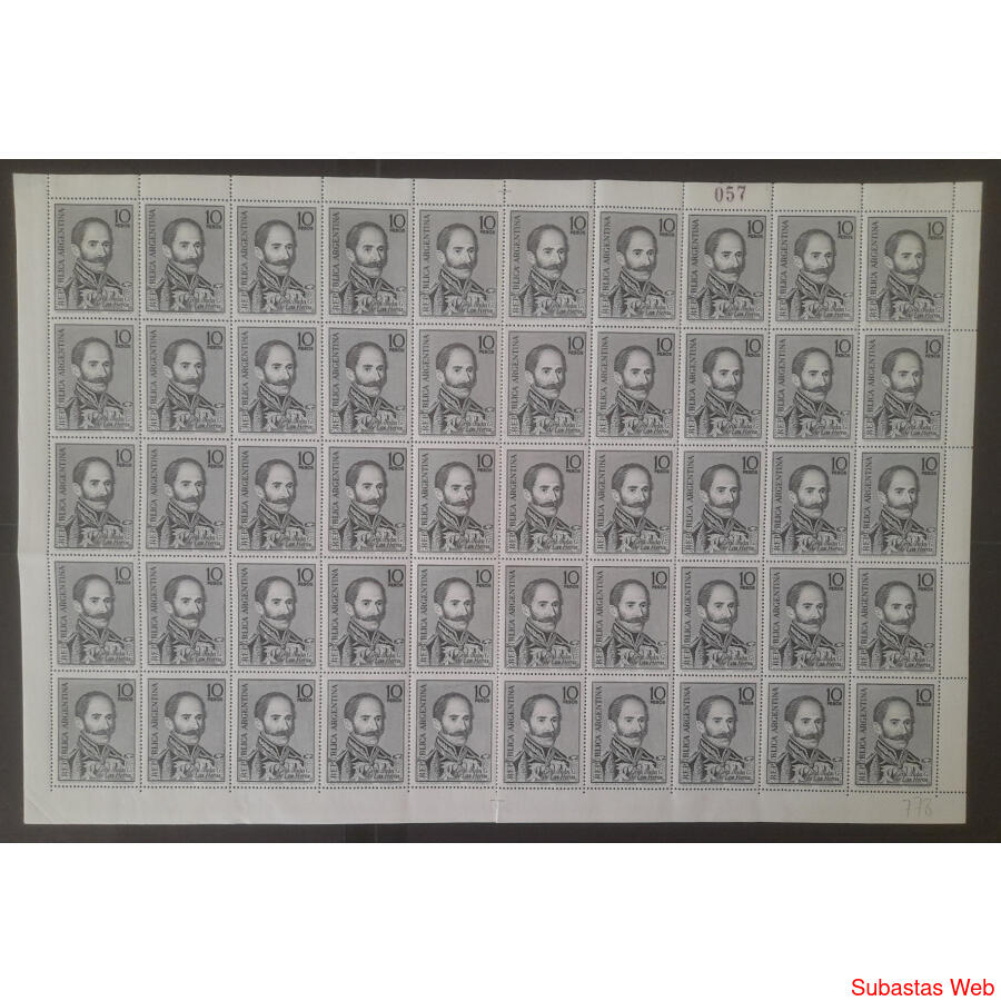ARGENTINA GJ1401 Gral. LAS HERAS PLANCHA MINT x 50. U$ 25.00