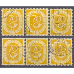 ALEMANIA BDR. Yv 22 LOTE x 6 POSTILLÓN 70pf AMARILLO. € 90