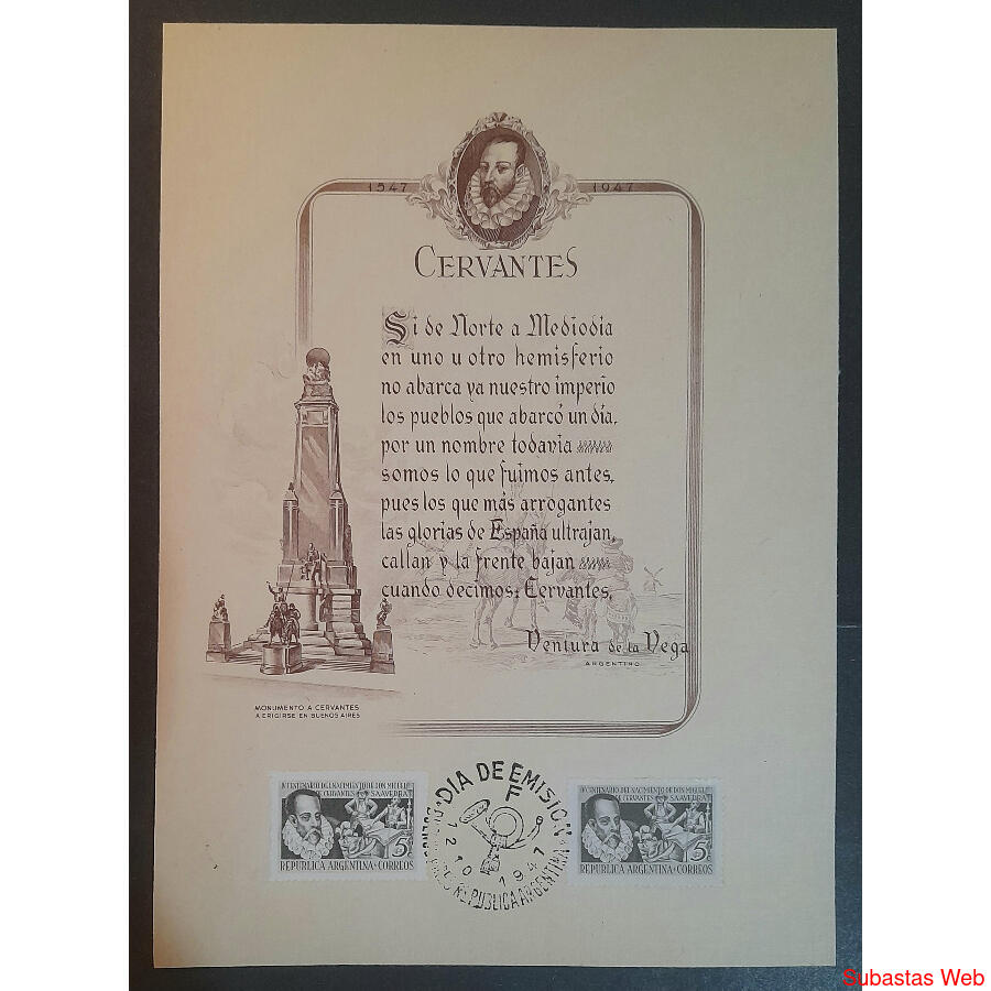 ARGENTINA GJ950. EXTREMADAMENTE RARO  TARJETON DE CERVANTES!