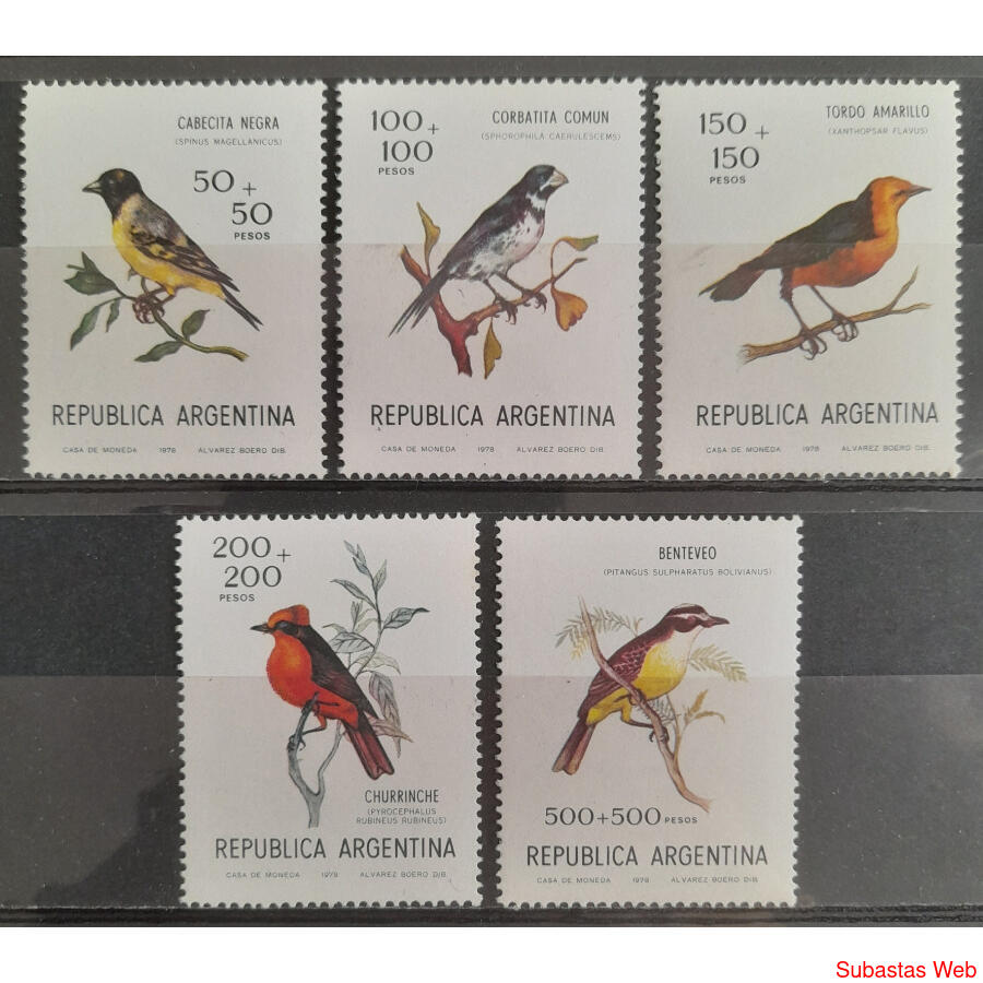 ARGENTINA GJ1819 /1823 AVES SERIE DE 5 EJEMPLARES MINT $8.00