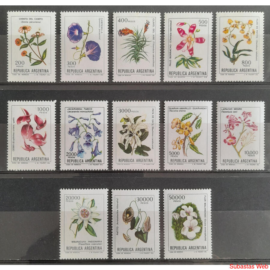 ARGENTINA. SERIE MINT COMPLETA FLORES EN PESOS LEY 18.188