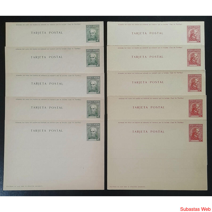 ARGENTINA 10 ENTEROS POSTALES GJTAR-76  GJTAR-78. TODAS MINT