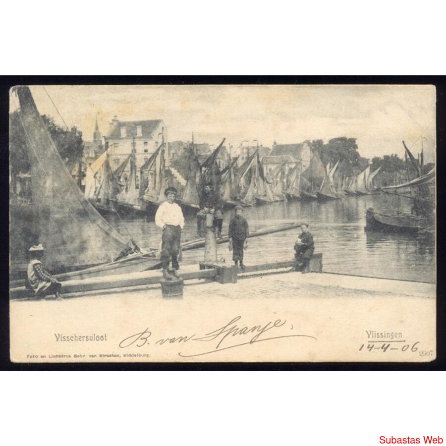 HOLANDA 1906 ANTIGUA POSTAL DEL PUERTO DE *VLISSINGEN** RARA