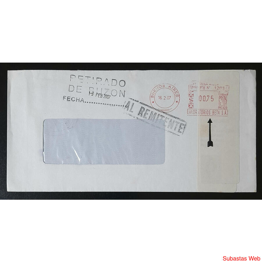 ARGENTINA. 2007 SOBRE LABORATORIOS BETA **PERMISO 1203**