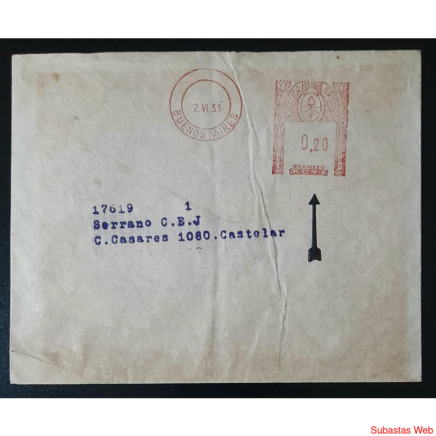 ARGENTINA 1953 SOBRE DE F.A.C.E. **PERMISO N° A DETERMINAR**