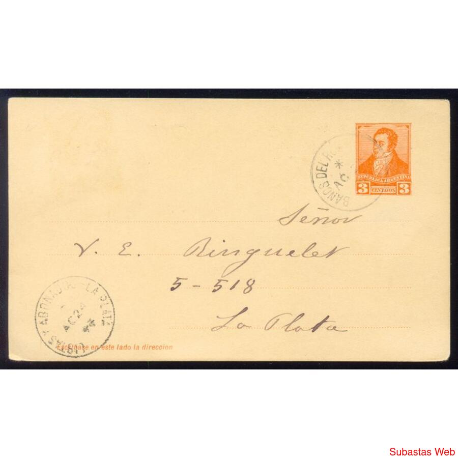 ARGENTINA 1893 ENTERO POSTAL JGTAR 13 CIRCULADO. LUJO TOTAL!