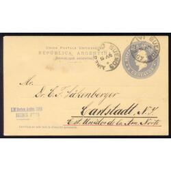 ARGENTINA 1896 ENTERO POSTAL JGTAR 19 CIRCULADO A USA. LUJO!
